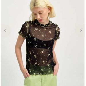 Eliza Faulkner Remy tee black floral mesh with green details Small - fits M